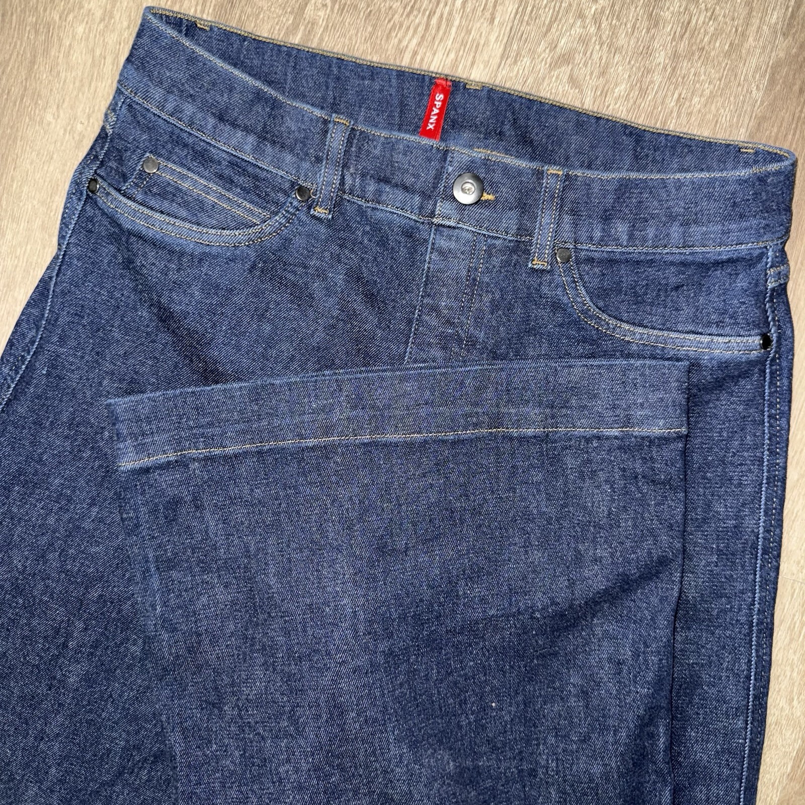 Spanx Super Wide Leg Jeans Raw Indigo Women’s Large Stretch SPANXshape High Rise