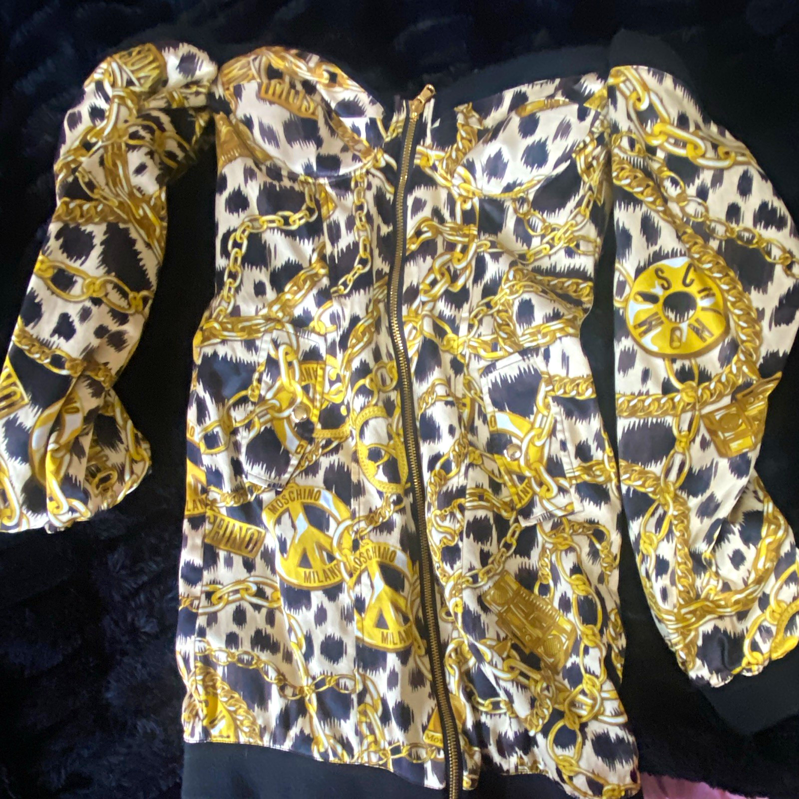 H&Moschino H&M Dress Women’s Full Zip Black/White/Gold Print Size 36