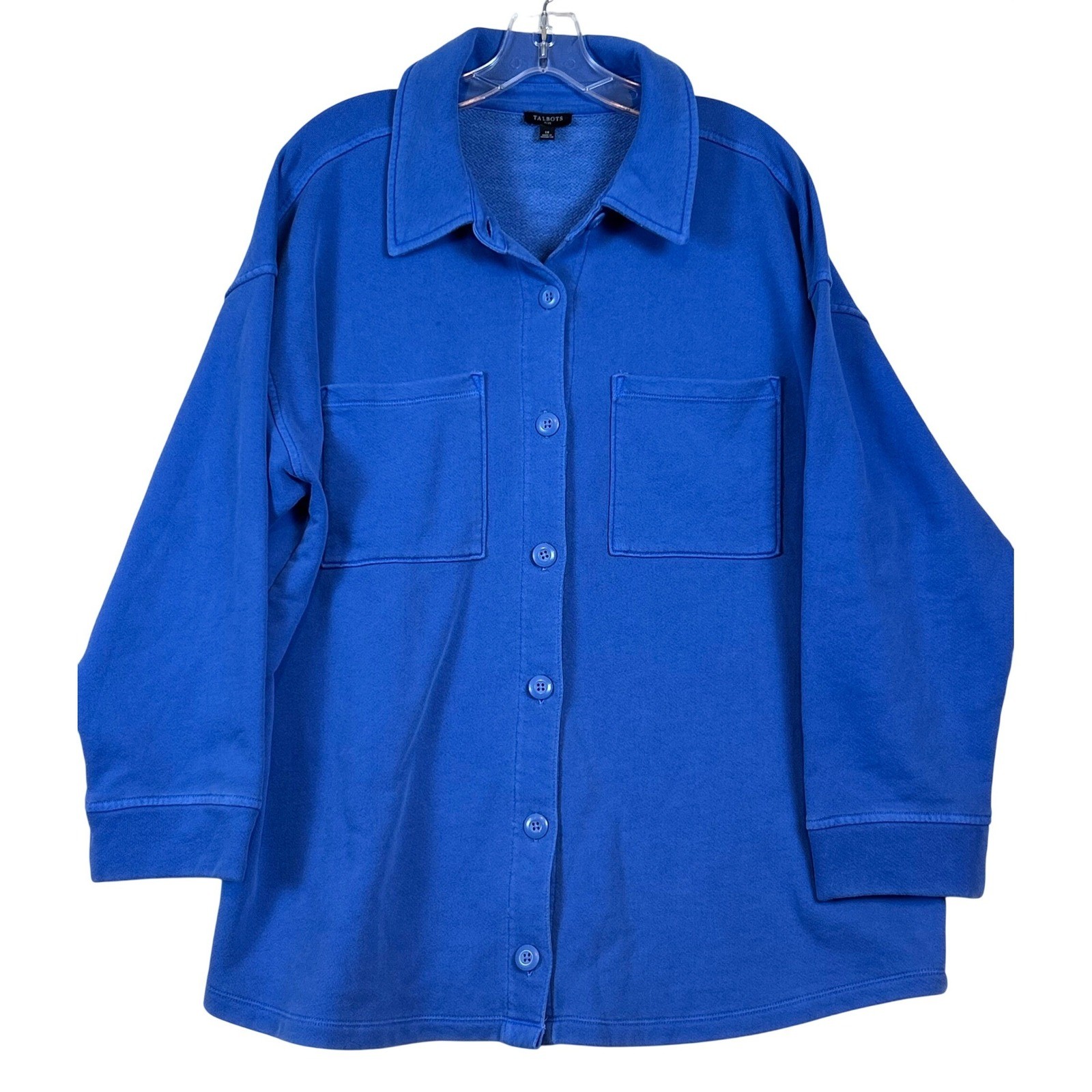 NWT Talbots Plus 1X Cobalt Blue French Terry Button Front Shacket Shirt Cozy