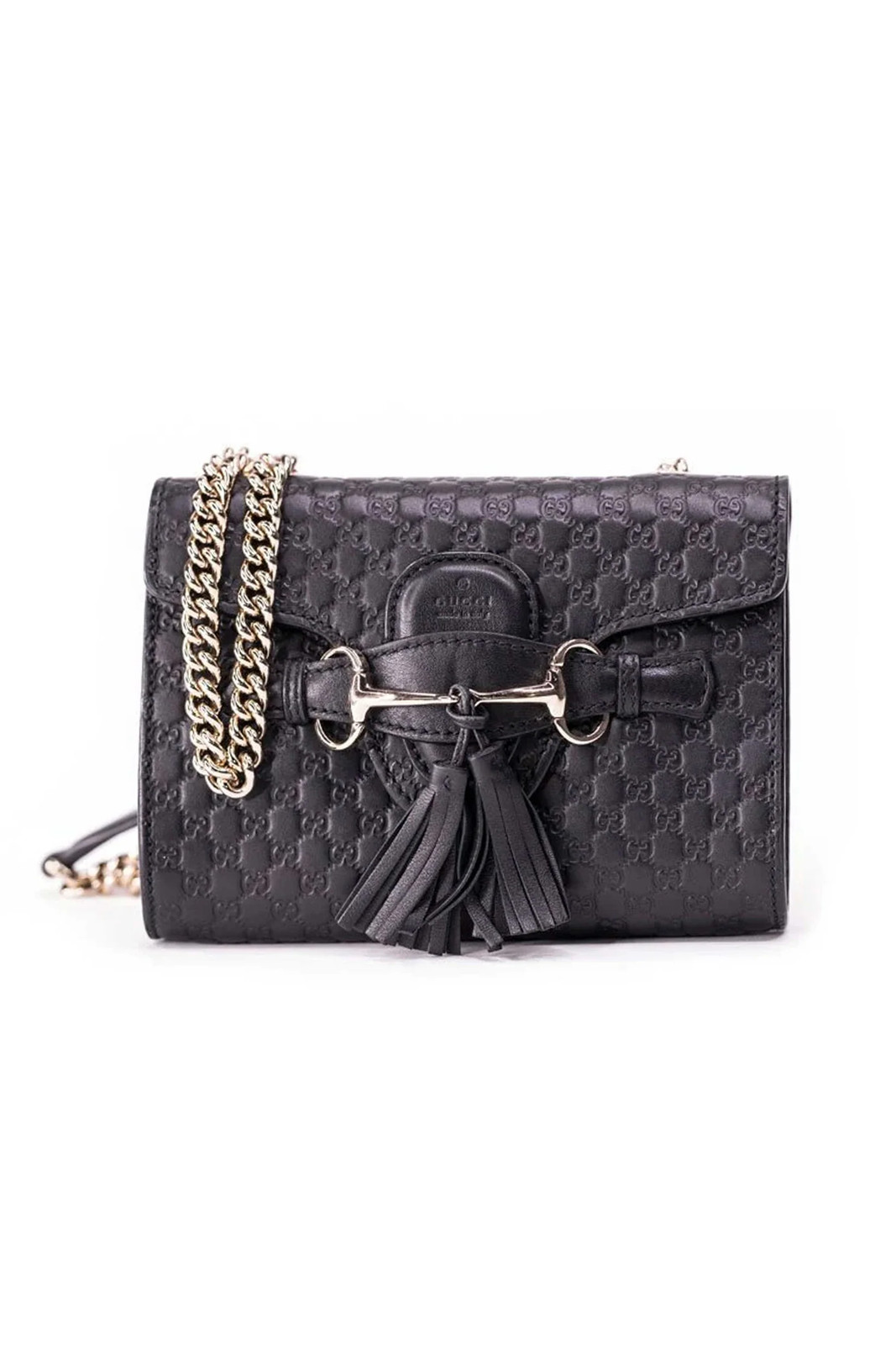 Gucci Emily Crossbody Bag Black Leather Micro Signature GG 17x11cm Women