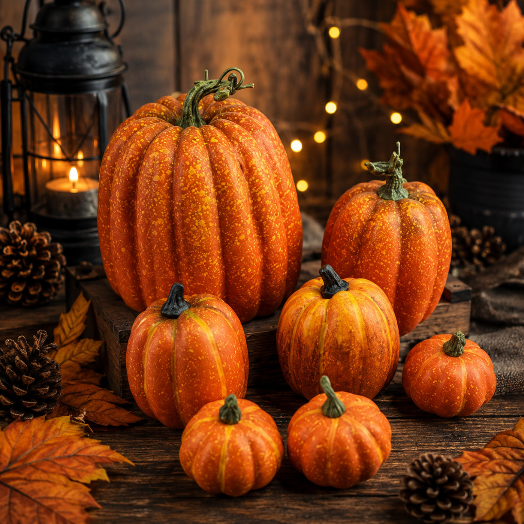 7Pcs Artificial Pumpkins Fall Autumn Halloween Harvest Table Decor Orange