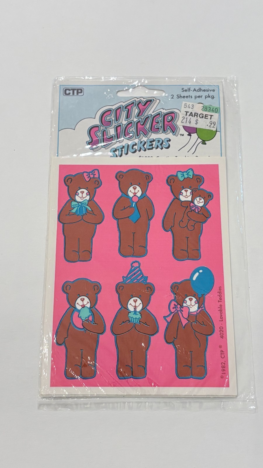 Vintage 1982 CTP City Slickers Lovable Teddies Bear Stickers 2 Sheets 940018 Vintage 1982 CTP City Slickers Lovable Teddies Bear Stickers 2 Sheets 940018