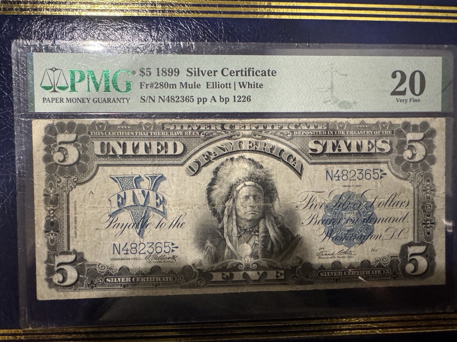 1899 $5 Silver Certificate Large Size Note PMG 20 Fr#280m Mule Elliott/White 1899 $5 Silver Certificate Large Size Note PMG 20 Fr#280m Mule Elliott/White