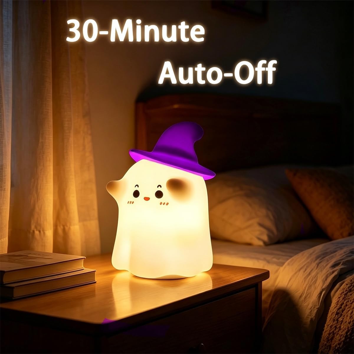 Pinkiwine Halloween Cute Ghost LED Night Lights Rechargeable Silicone Tap Contro