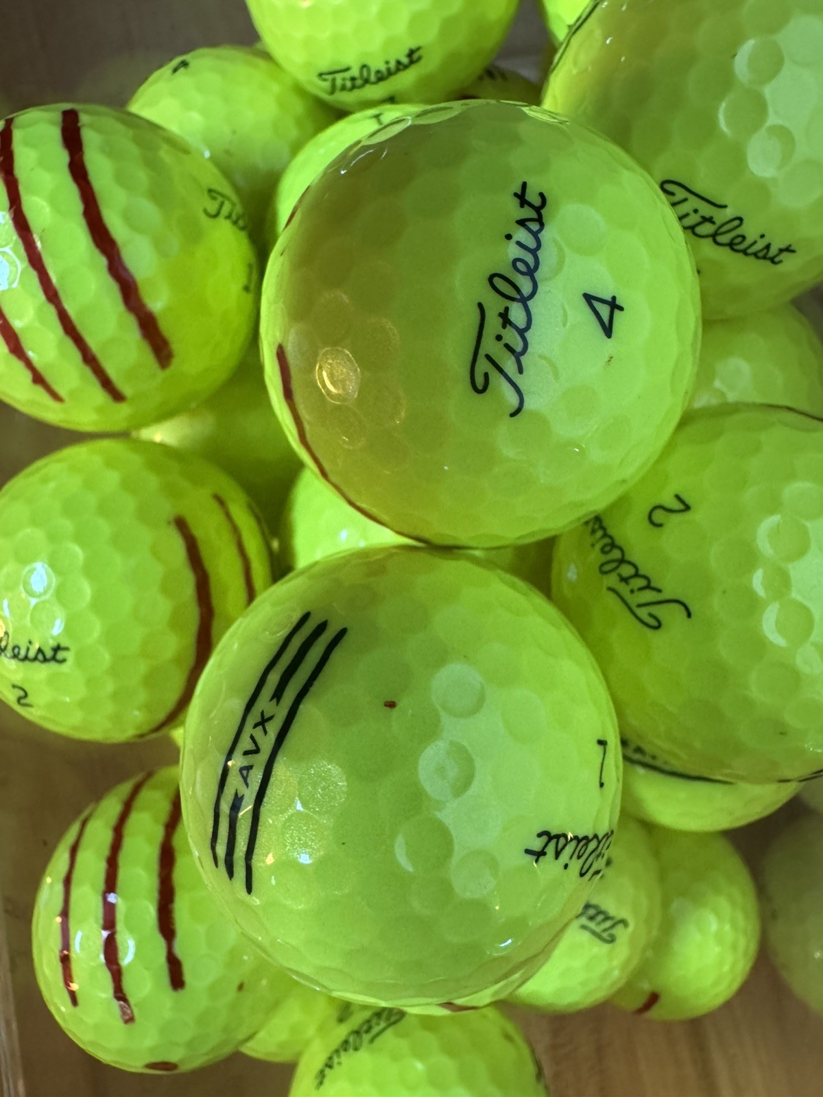 3 Dozen (36) AVX Yellow Golf Balls 4A/5a Mint Titleist. AAAA+ 3 Dozen (36) AVX Yellow Golf Balls 4A/5a Mint Titleist. AAAA+