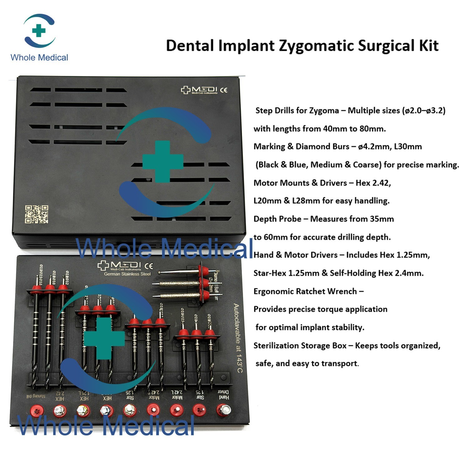 26 Pcs Zygomatic Dental Implant Surgical Kit – Titanium Coated Drills 