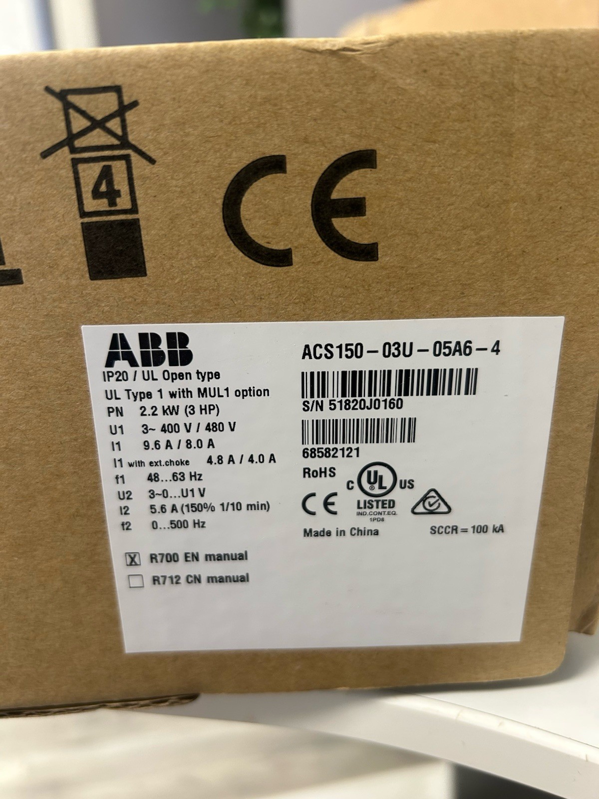 ABB ACS150-03U-05A6-4 AC Drive VFD 2.2kW 3HP 400/480V 3 Phase NEW ABB ACS150-03U-05A6-4 AC Drive VFD 2.2kW 3HP 400/480V 3 Phase NEW