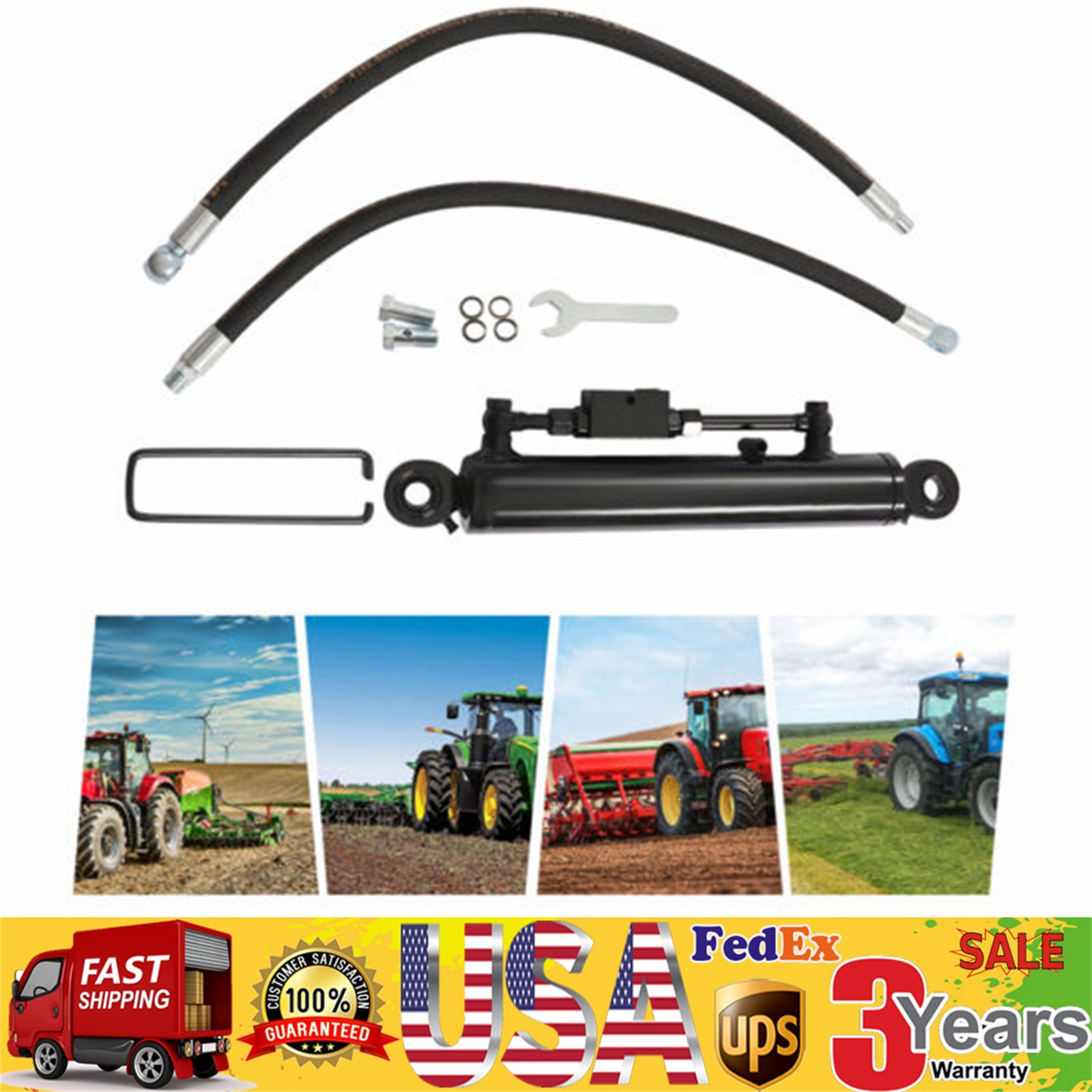 Hydraulic Top Link Cat 2-2 with Locking Block 9 11/16-28\'\' with 2x Hose Black US