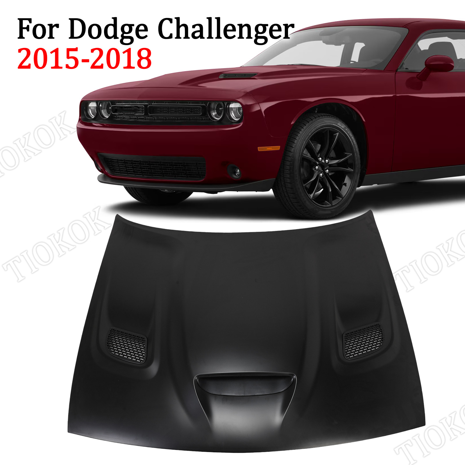 Fits 15-18 Dodge Challenger Hellcat Style Front Hood Panel Replacement Aluminum