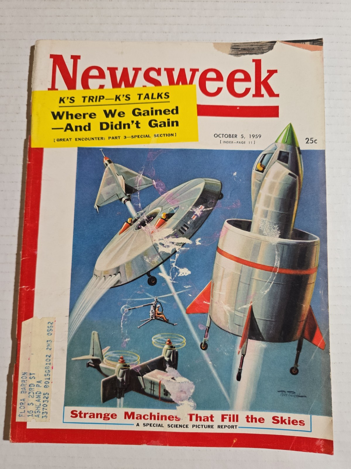 Newsweek Oct 5 1959 Strange Machines That Fill The Skies. Old Taylor Rear Cover.