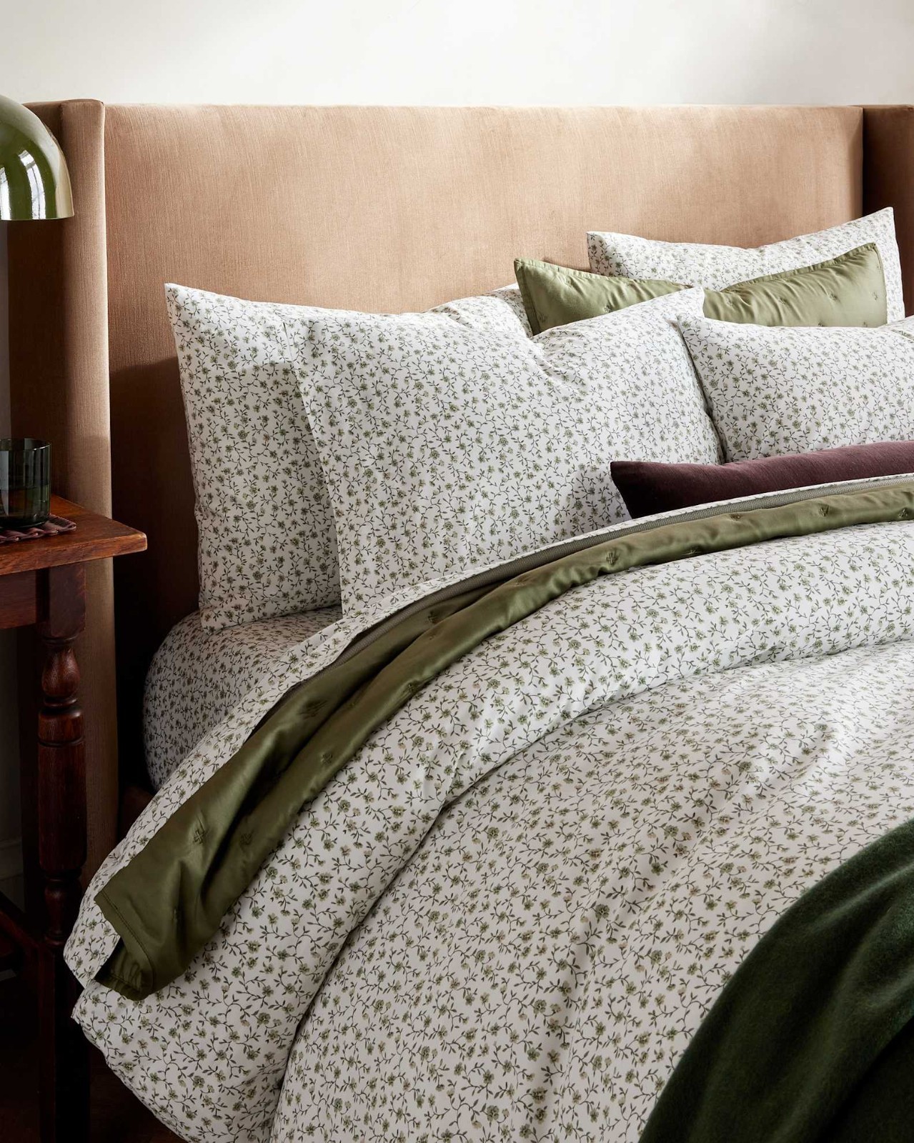 Quince Full/Queen Organic Crisp Percale Floral Sheet Set  Green Florette NWT
