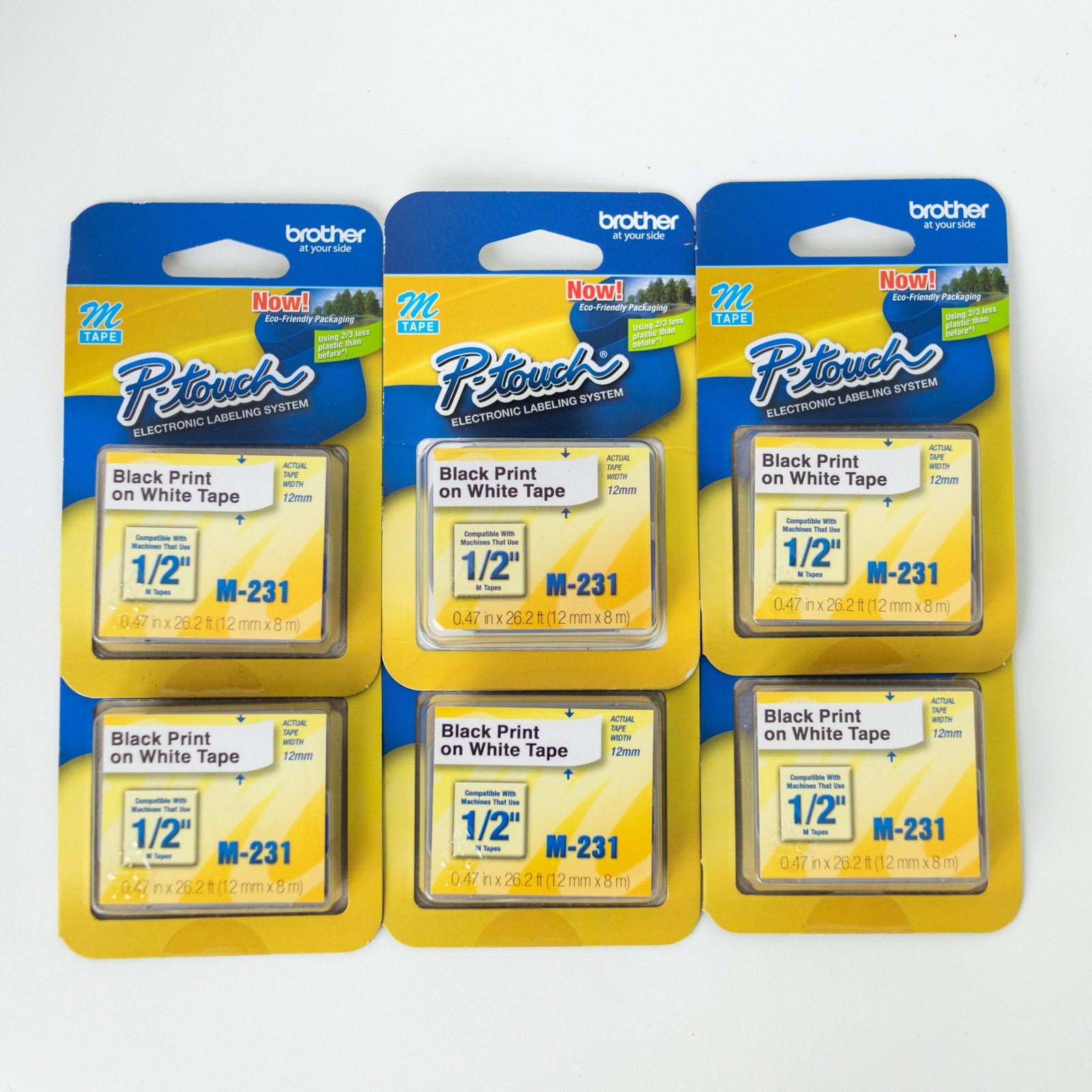 Set of 6 NEW Brother P-Touch M-231 Label Tape 1/2