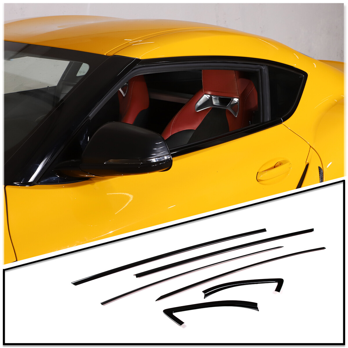 Glossy balck Window Frame Trim Cover S. Steel 6 Pcs Fits Toyota Supra 19-25