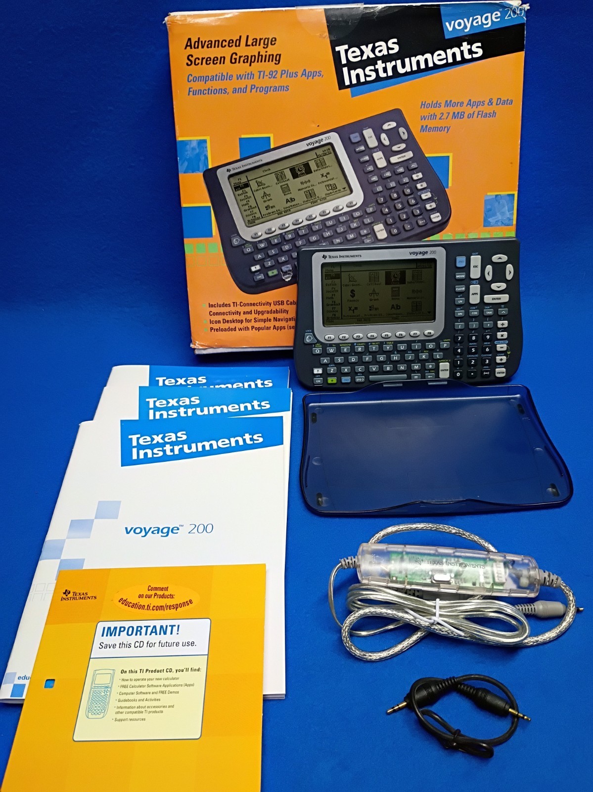 VTG 2002 Texas Instruments Voyage TI 200 Graphing Calculator Complete Cables 