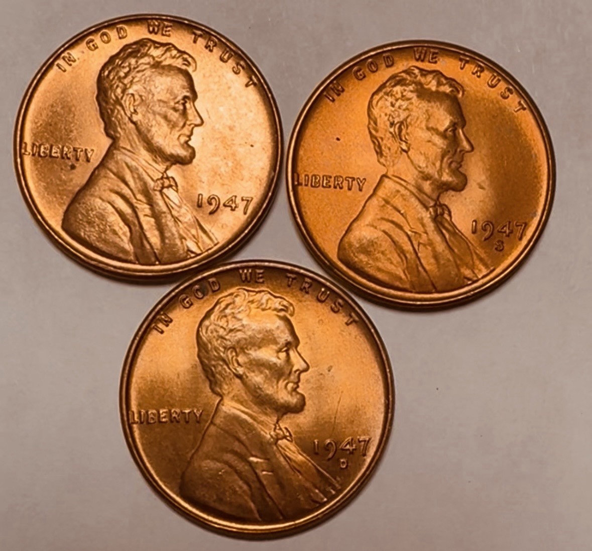 🔥 1947 LINCOLN WHEAT CENT P-D-S in BU CONDITION***TRIO — ALL THREE MINTS 🔥