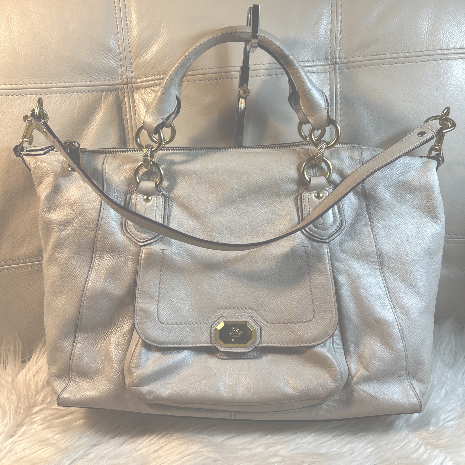 COACH  Bag Turnlock 2Way Large 25508 Off White Pearl Brass 