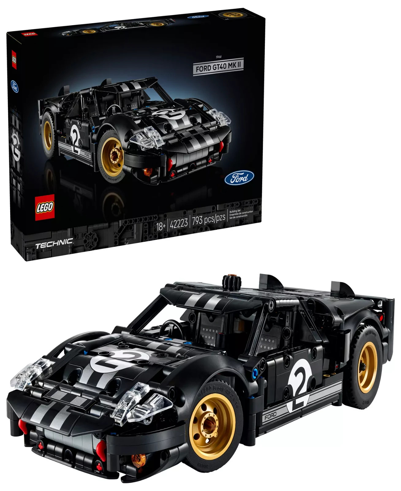 LEGO Technic 1966 Ford GT40 MKII Race Car Building Set 42223, 793 Pieces
