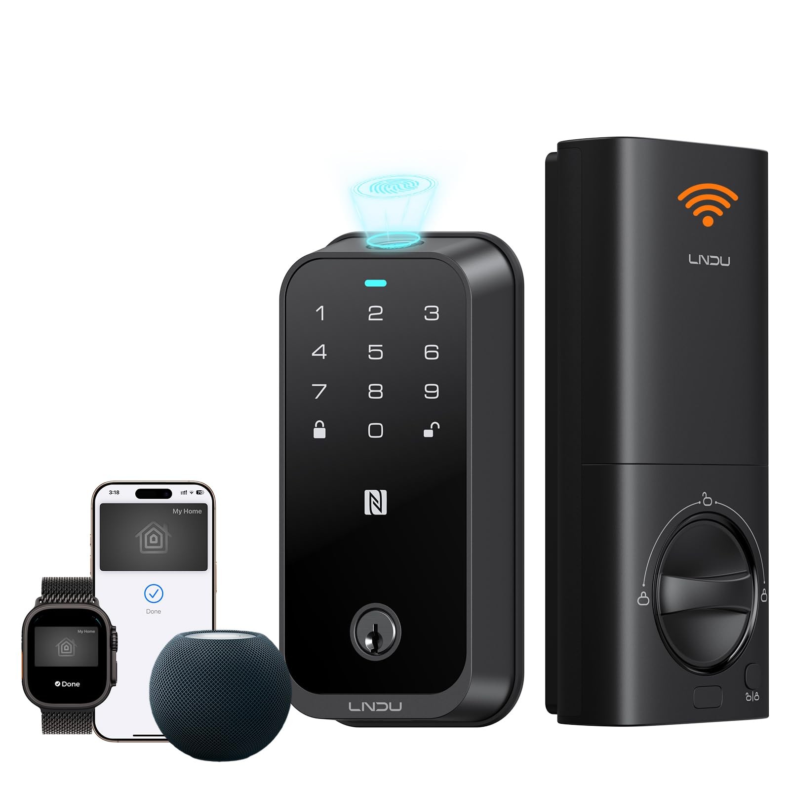 LNDU Smart Door Lock WiFi Fingerprint Deadbolt Keypad Apple HomeKit APP Keyless