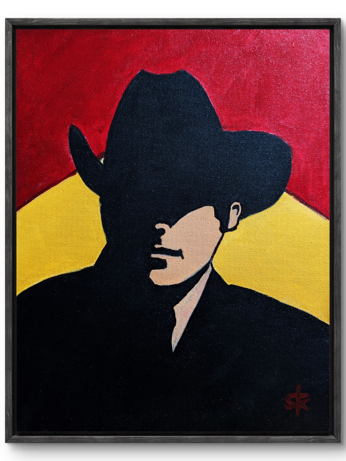 STK Original Acrylic 14x11 Modern Cowboy Red Gold Black Portrait Painting Canvas