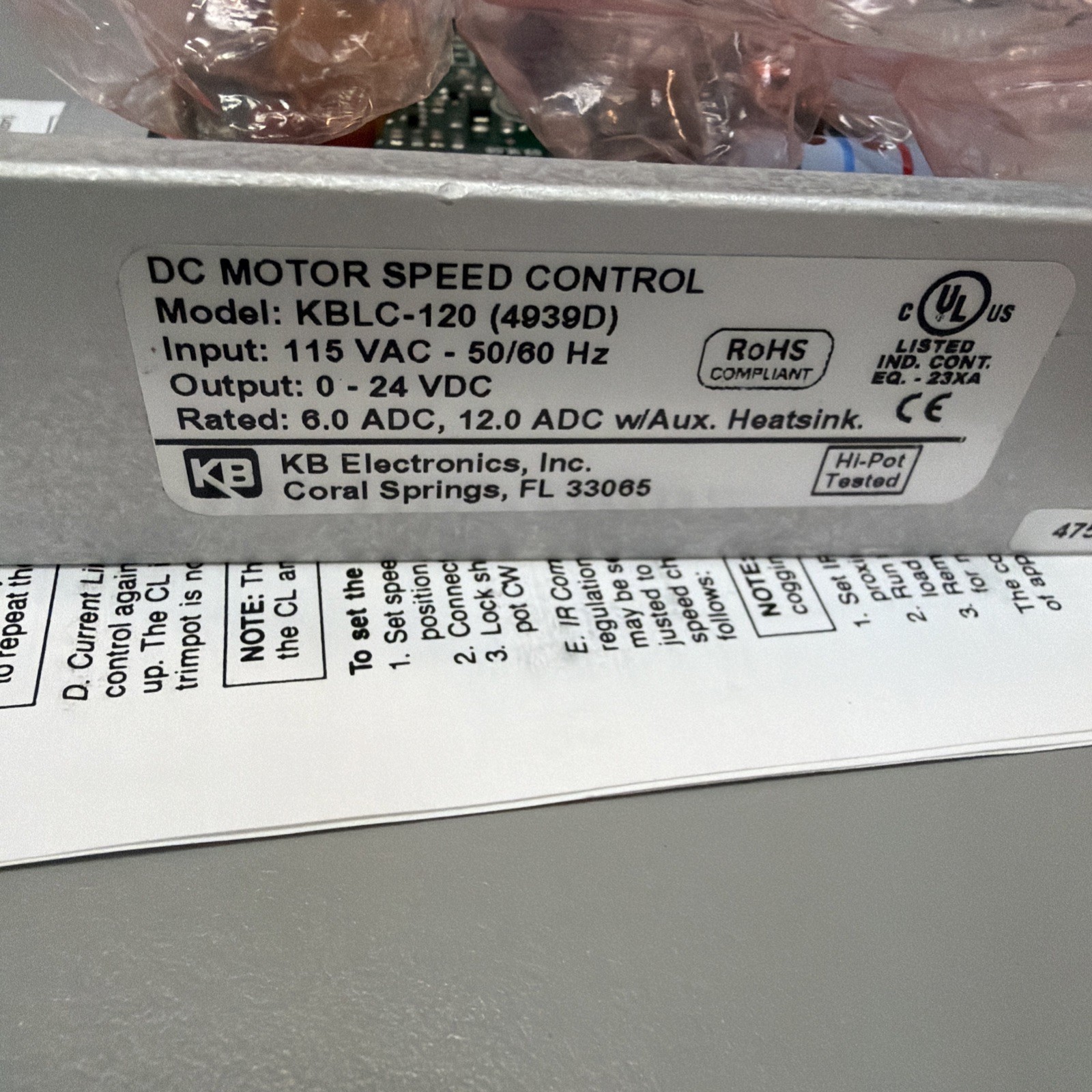 KB Electronics- KBLC-120 (4939) DC Motor Speed Control 115 VAC-50/60 Hz