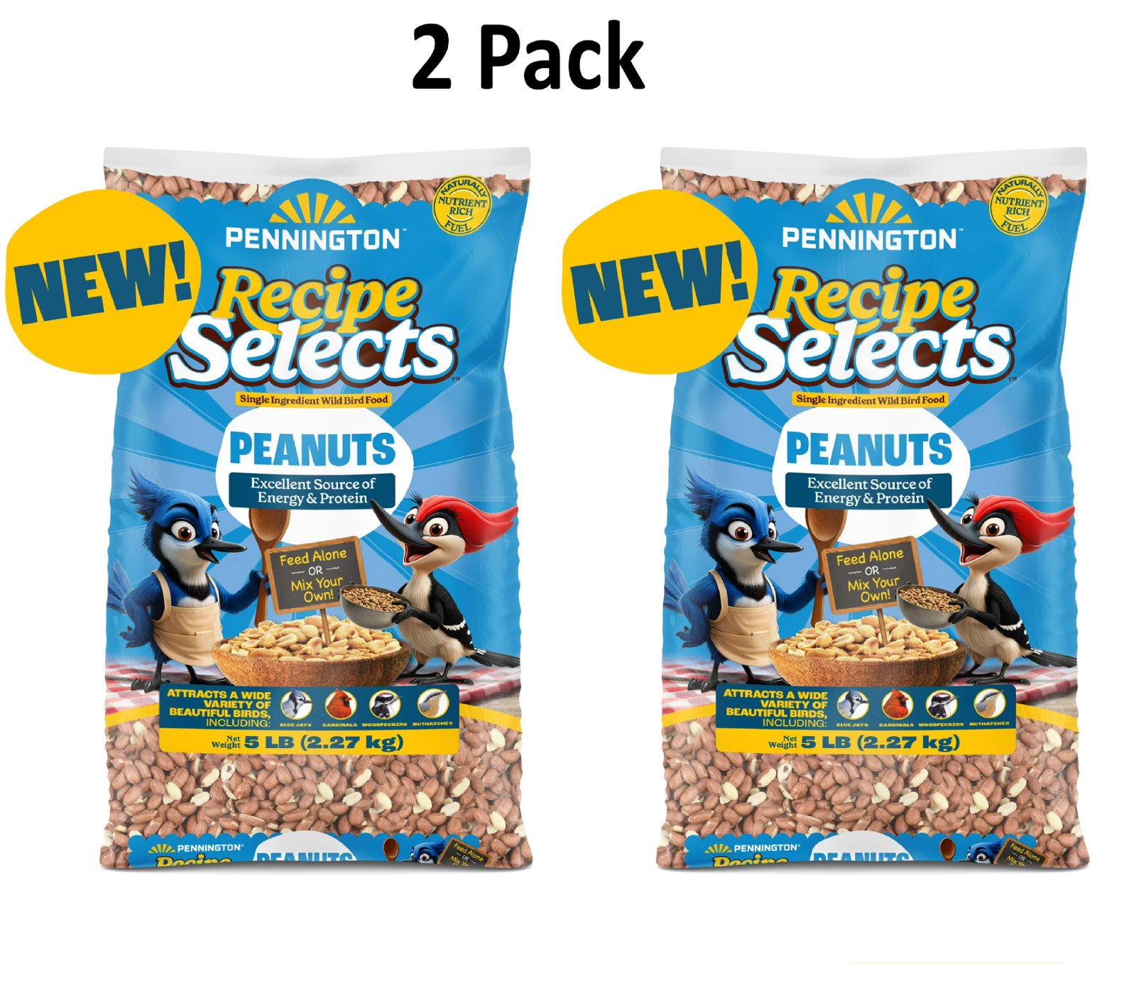 Pennington Shelled Peanuts Wildlife and Wild Bird Food, 5 lb. Bag, 2 Pack, Dry