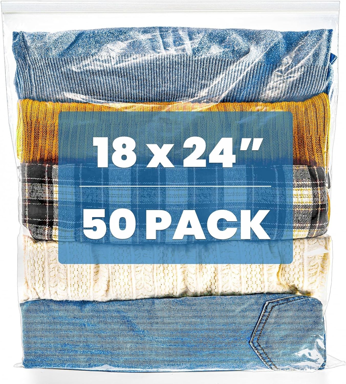 50 Pack Extra Large Plastic Zipper Bags 18 X 24 Clear Storage Resealable 5 Gal