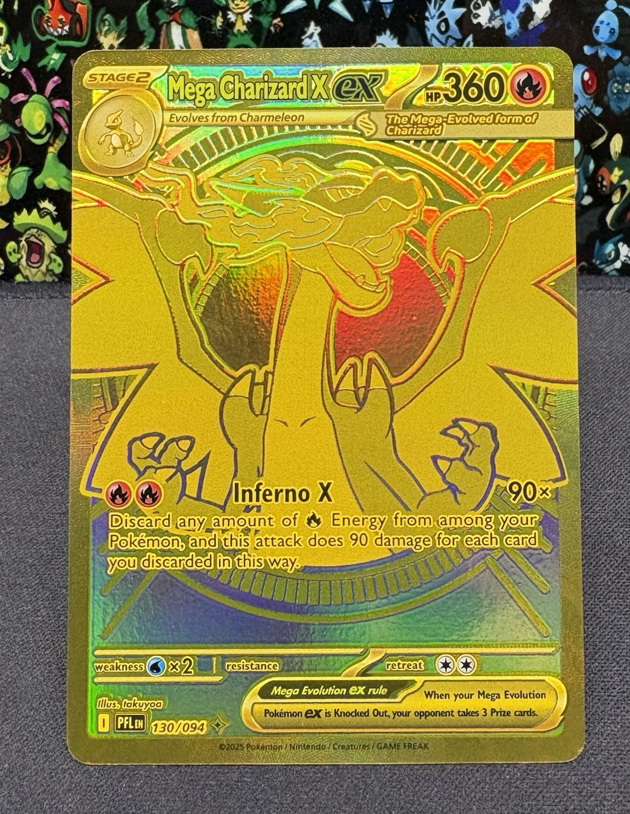 Mega Charizard X ex Gold Hyper Rare 130/094 Pokemon Phantasmal Flames Mint NM