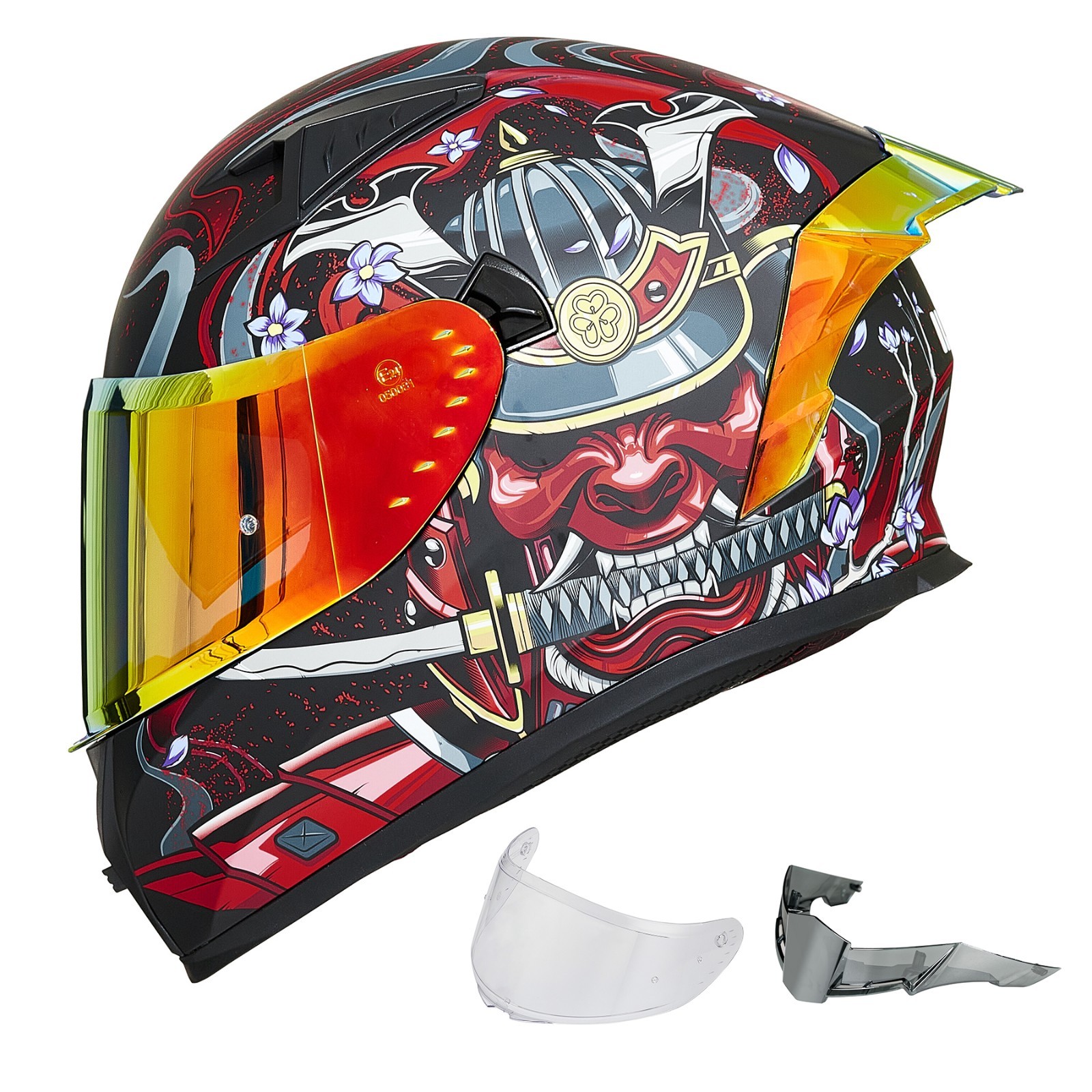 ILM Motorcycle Helmet Full Face with Mirrored&Clear Visors and 2 Fins DOT Casco ILM Motorcycle Helmet Full Face with Mirrored&Clear Visors and 2 Fins DOT Casco