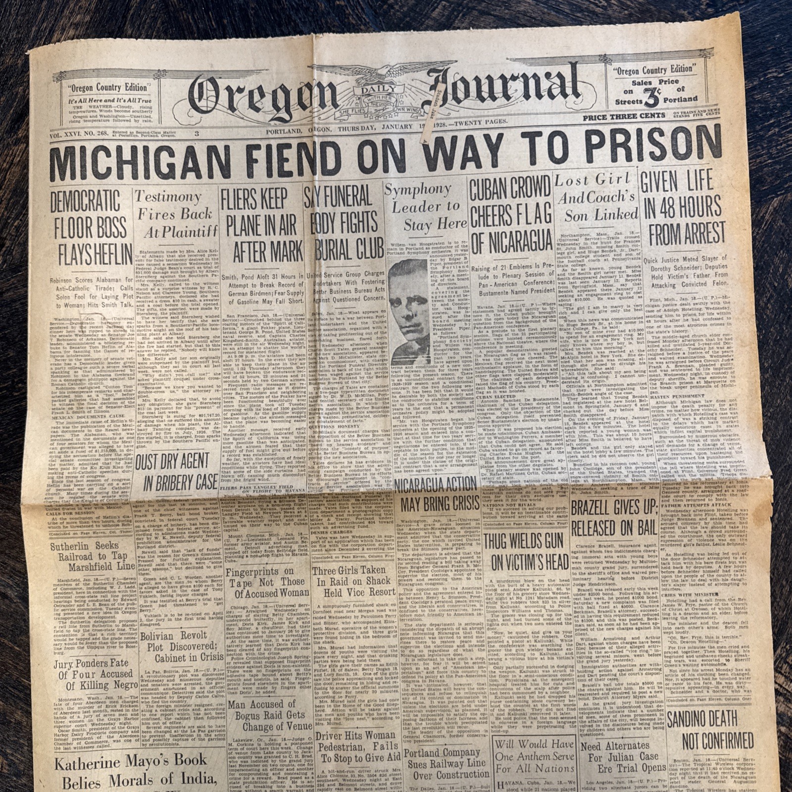 Vtg Oregon Daily Journal Newspaper Jan 19, 1928 Portland Oregon W Advertisements