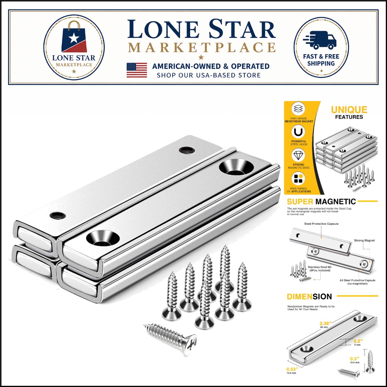 Versatile 4-Pack Neodymium Magnets - Durable, 80LBS Pulling Power & Top Quality