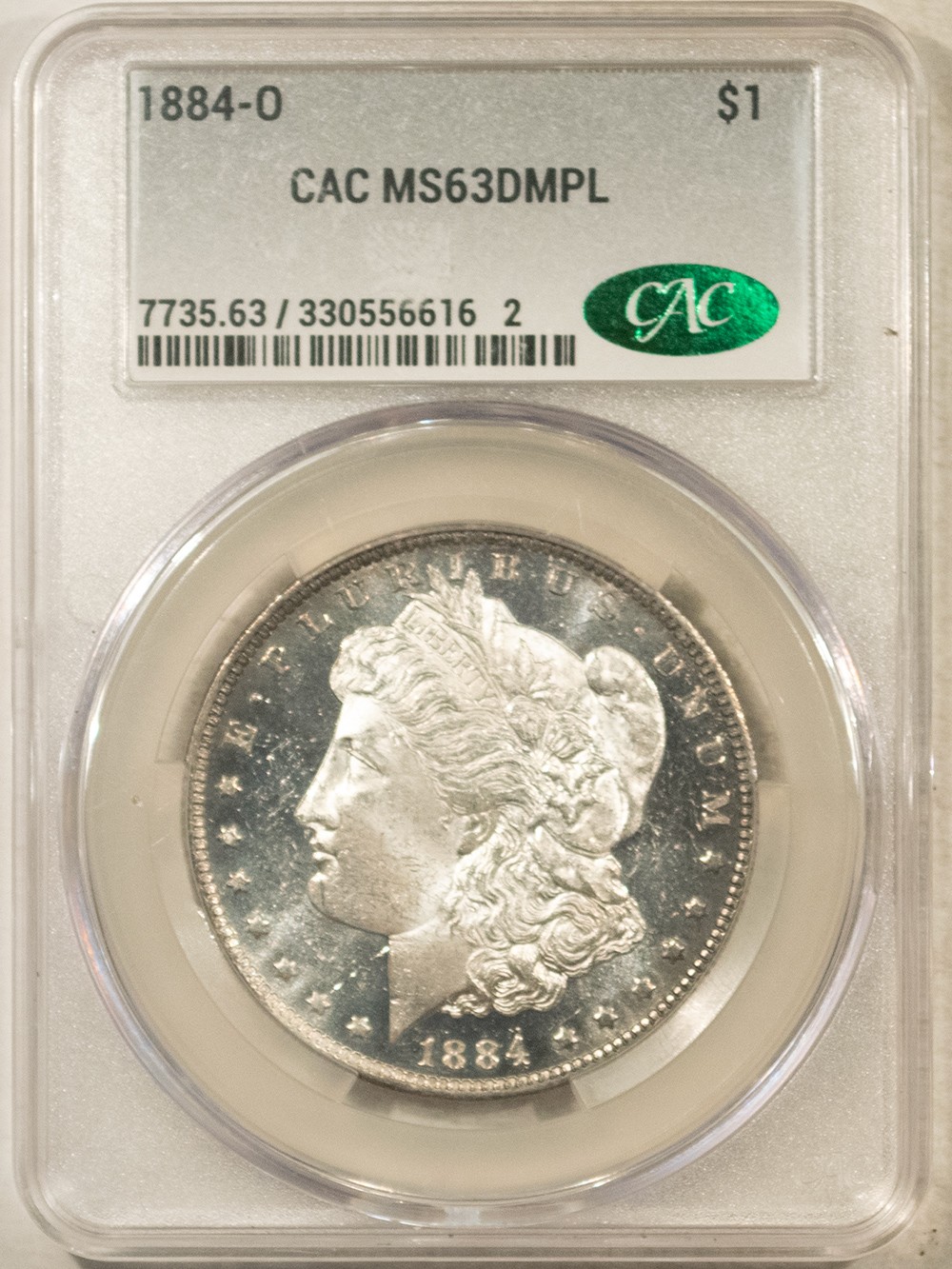 1884-O $1 MORGAN DOLLAR - CACG MS-63 DMPL, BLACK AND WHITE DEEP MIRRORS CAC 1884-O $1 MORGAN DOLLAR - CACG MS-63 DMPL, BLACK AND WHITE DEEP MIRRORS CAC