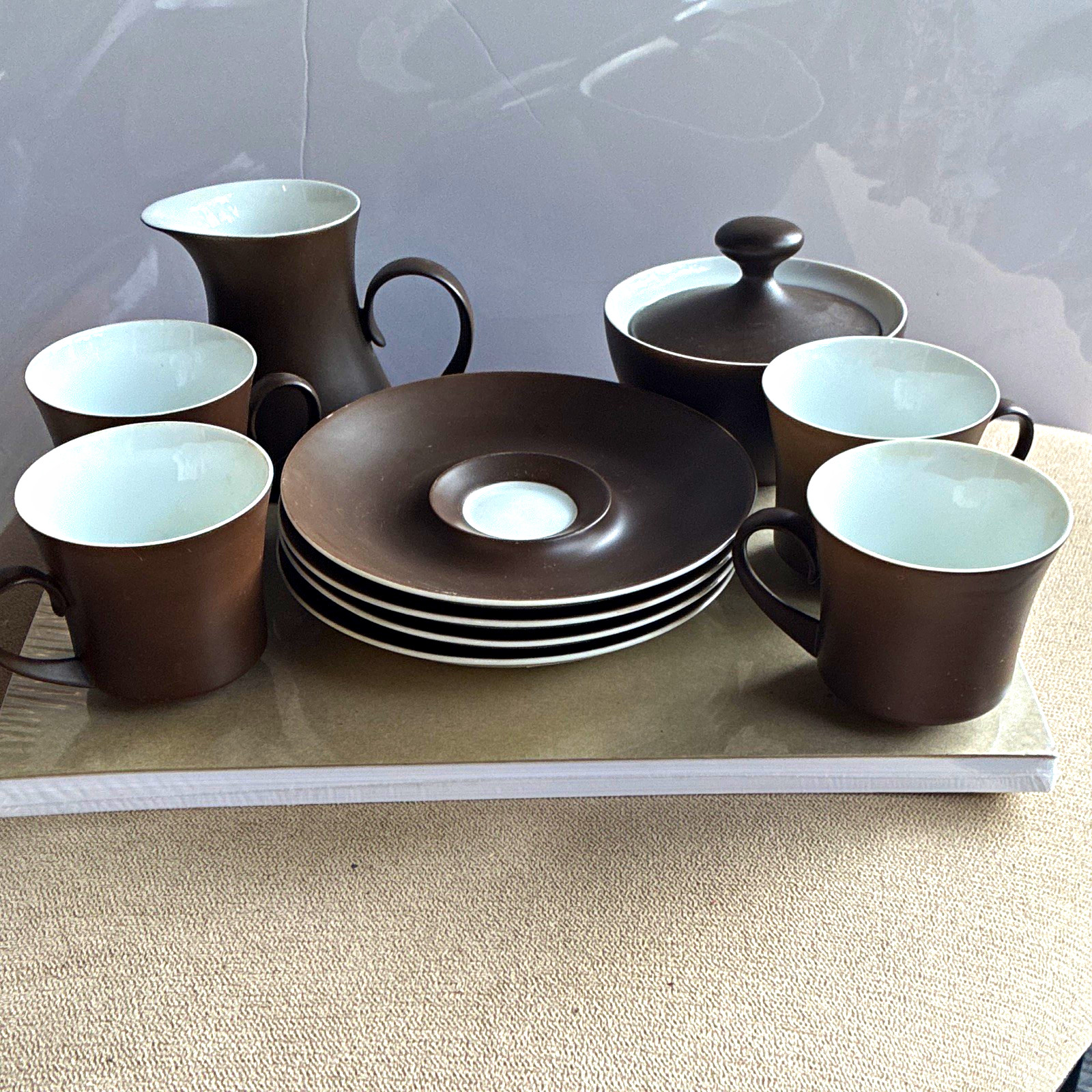 BLOCK Bidasoa Spain Brown & White Ceramic Cup & Saucer Set, Round Handle