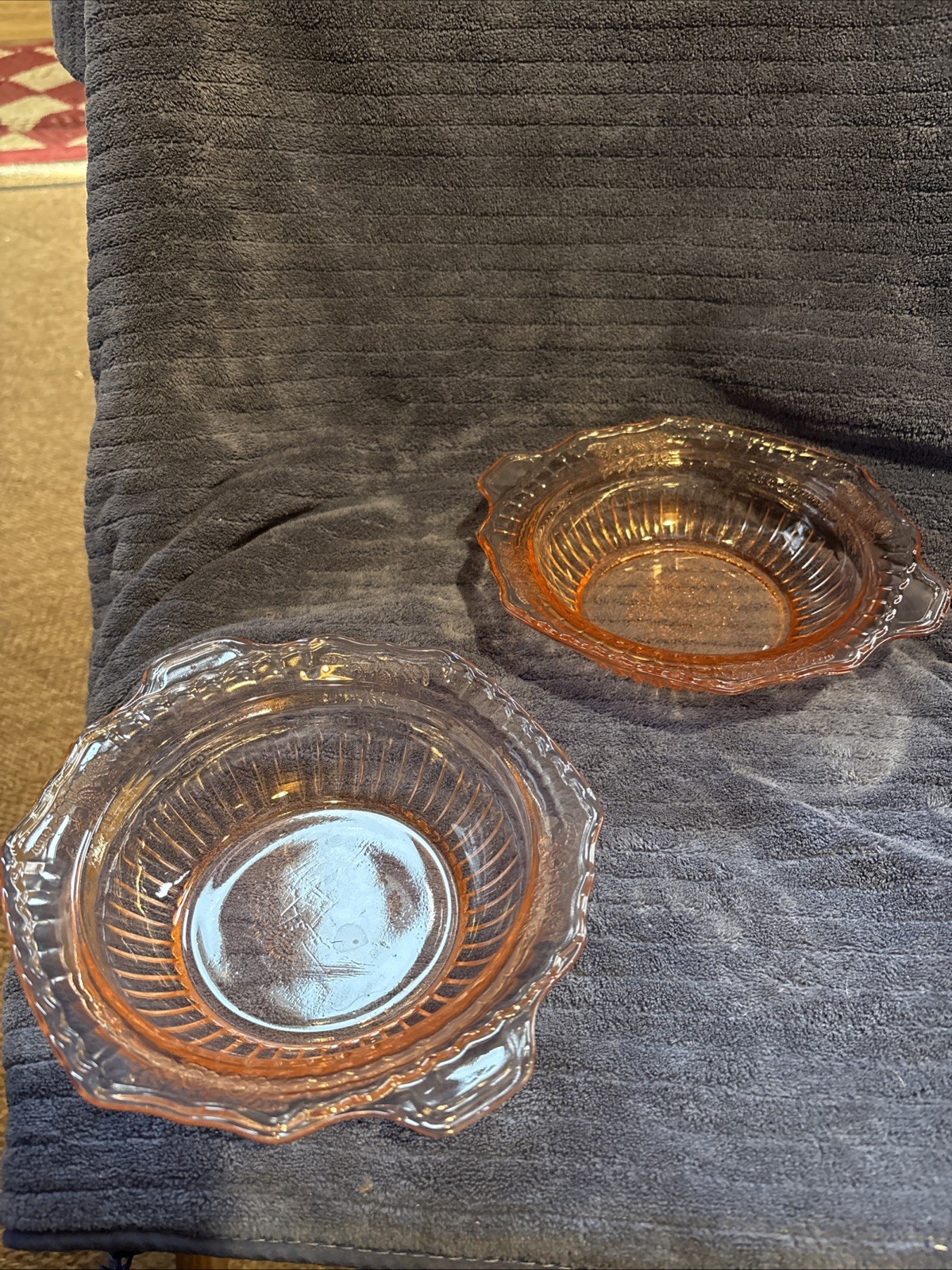 2 Vintage Anchor Hocking Mayfair Pink Handled Depression Glass 8\
