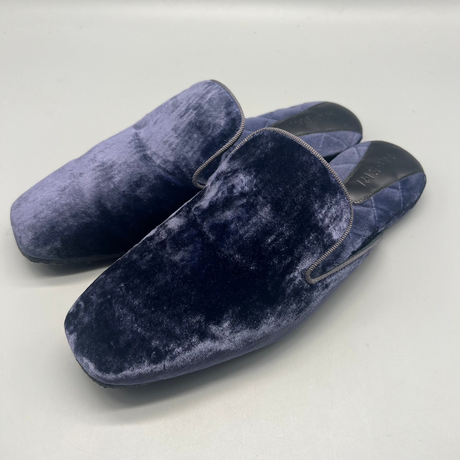 M.Gemi The Corso Velvet Mules Women 37 Blue Quilted Insole Made in Italy EUC