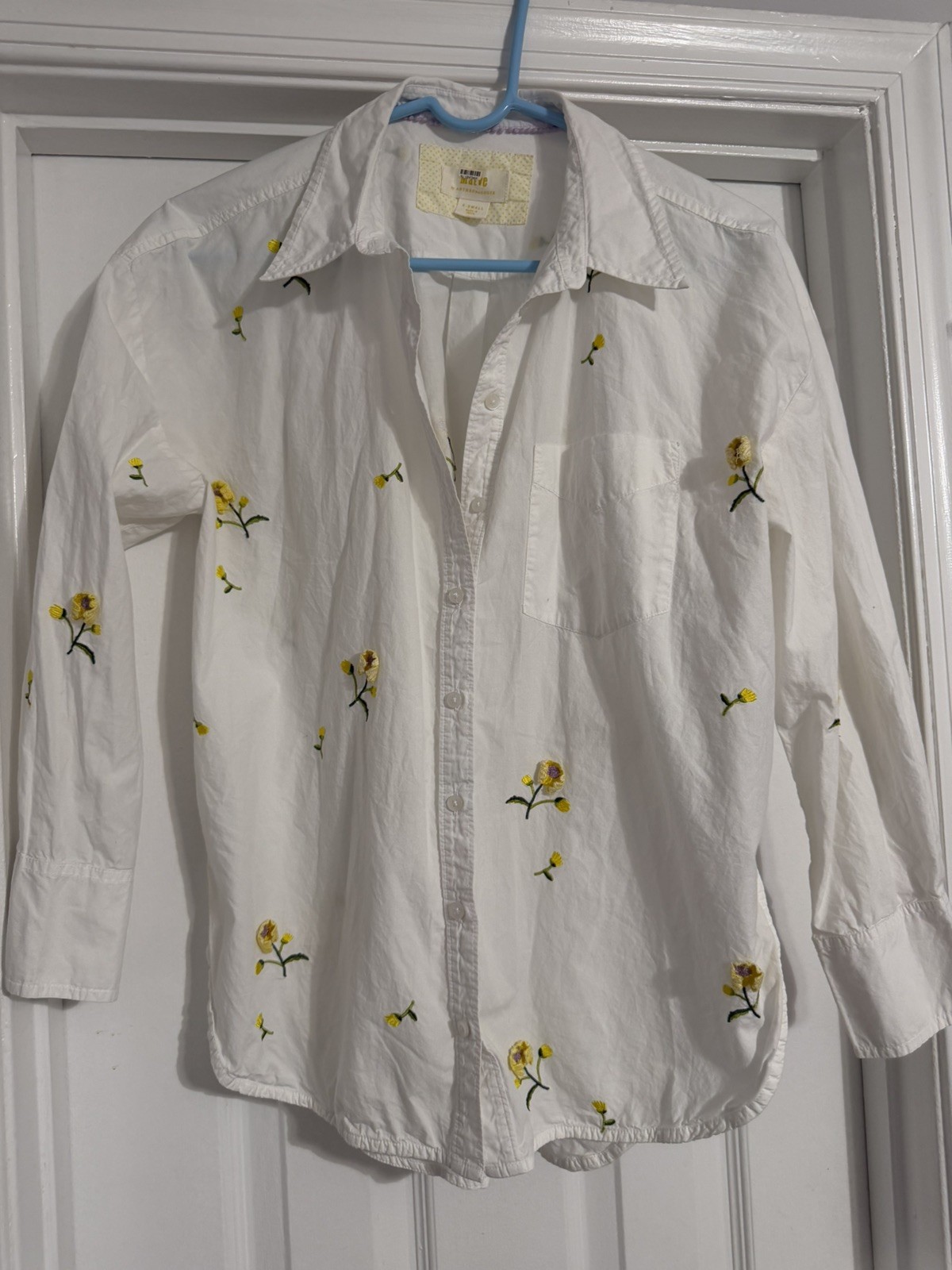 Maeve Shirt Womens XS White Yellow Floral Embroidered Cotton Button Up Maeve Shirt Womens XS White Yellow Floral Embroidered Cotton Button Up