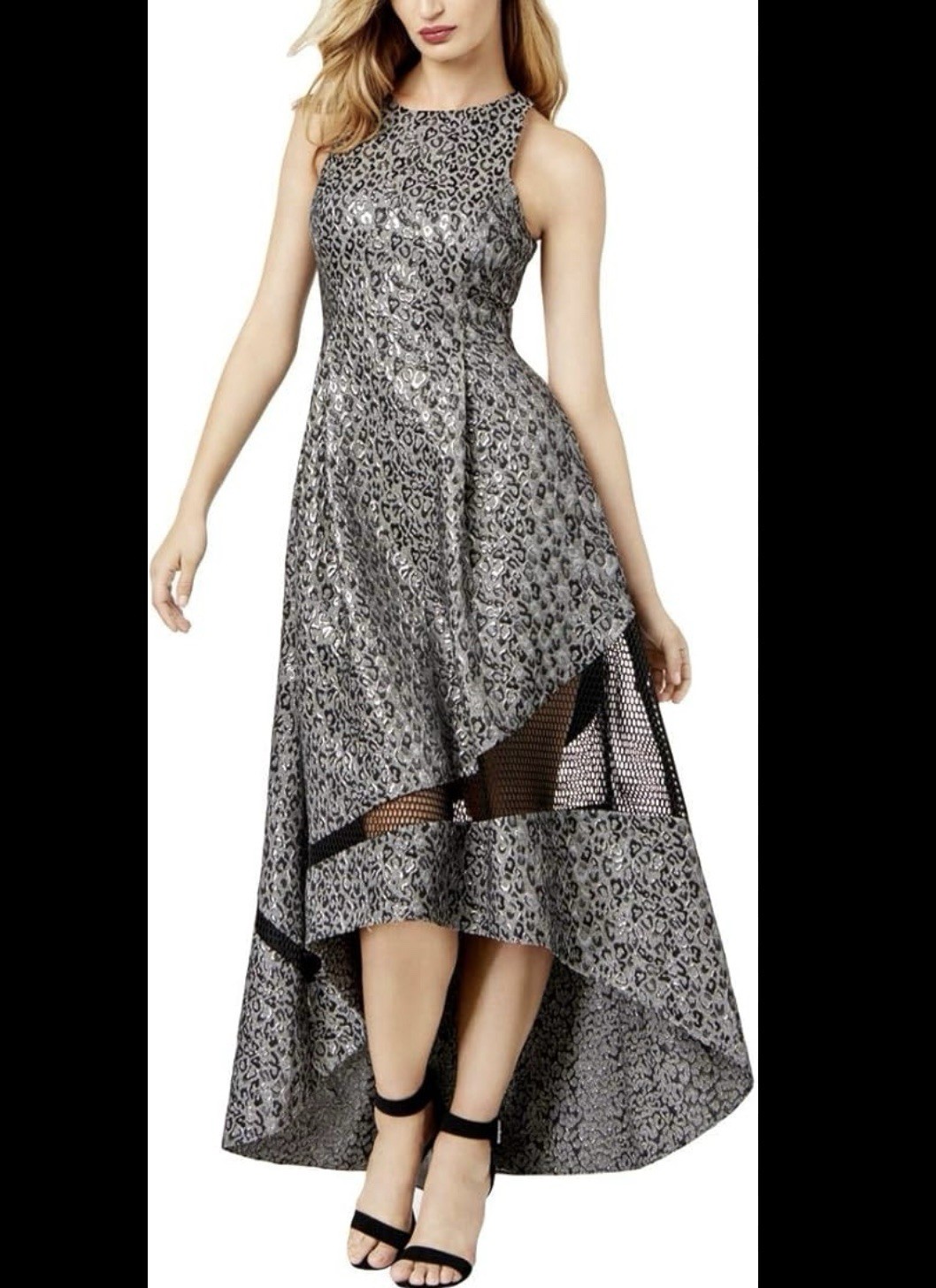 Sachin Babi Dress Womens 2 Metallic Silver Mesh High Low Gown Evening Formal