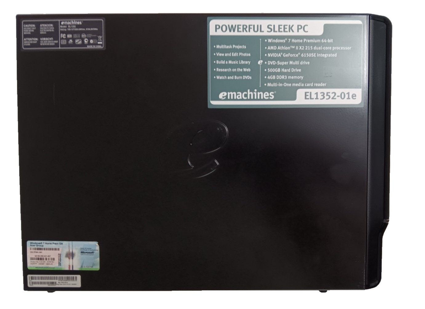 EMachines EL1352-01e PC Case Empty for Micro-ATX MBs approx.. 14.5