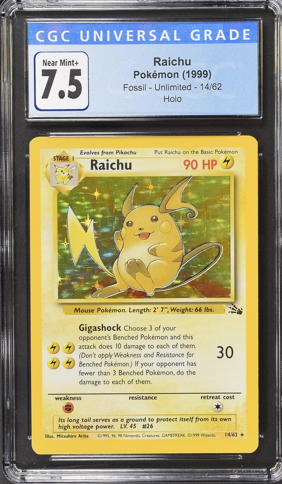 Raichu 14/62 Holo Fossil Pokemon CGC 7.5 Near Mint+ Raichu 14/62 Holo Fossil Pokemon CGC 7.5 Near Mint+