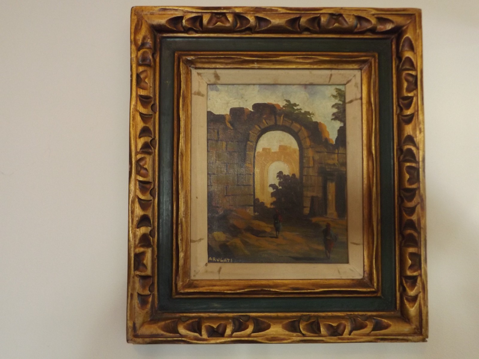 An Original mid -20th-century oil Painting of classical ruins by Angela Carugati