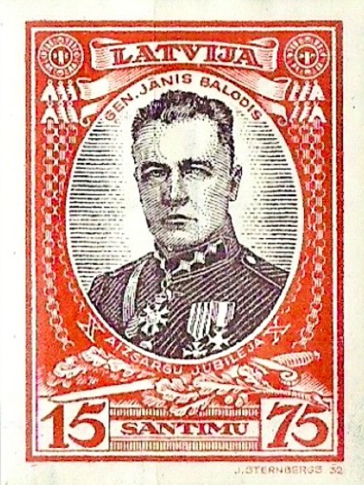 [OOS] Latvia #Mi202B MH 1932 Aizsargi Militia General Janis Balodis [B91]