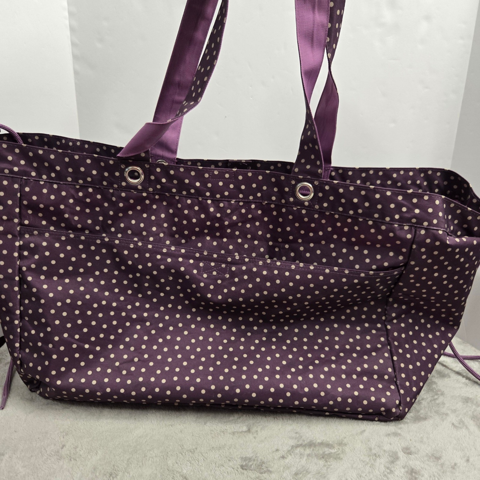 Thirty-One Large Utility Tote Purple Polka Dot Canvas Shoulder Bag Thirty-One Large Utility Tote Purple Polka Dot Canvas Shoulder Bag