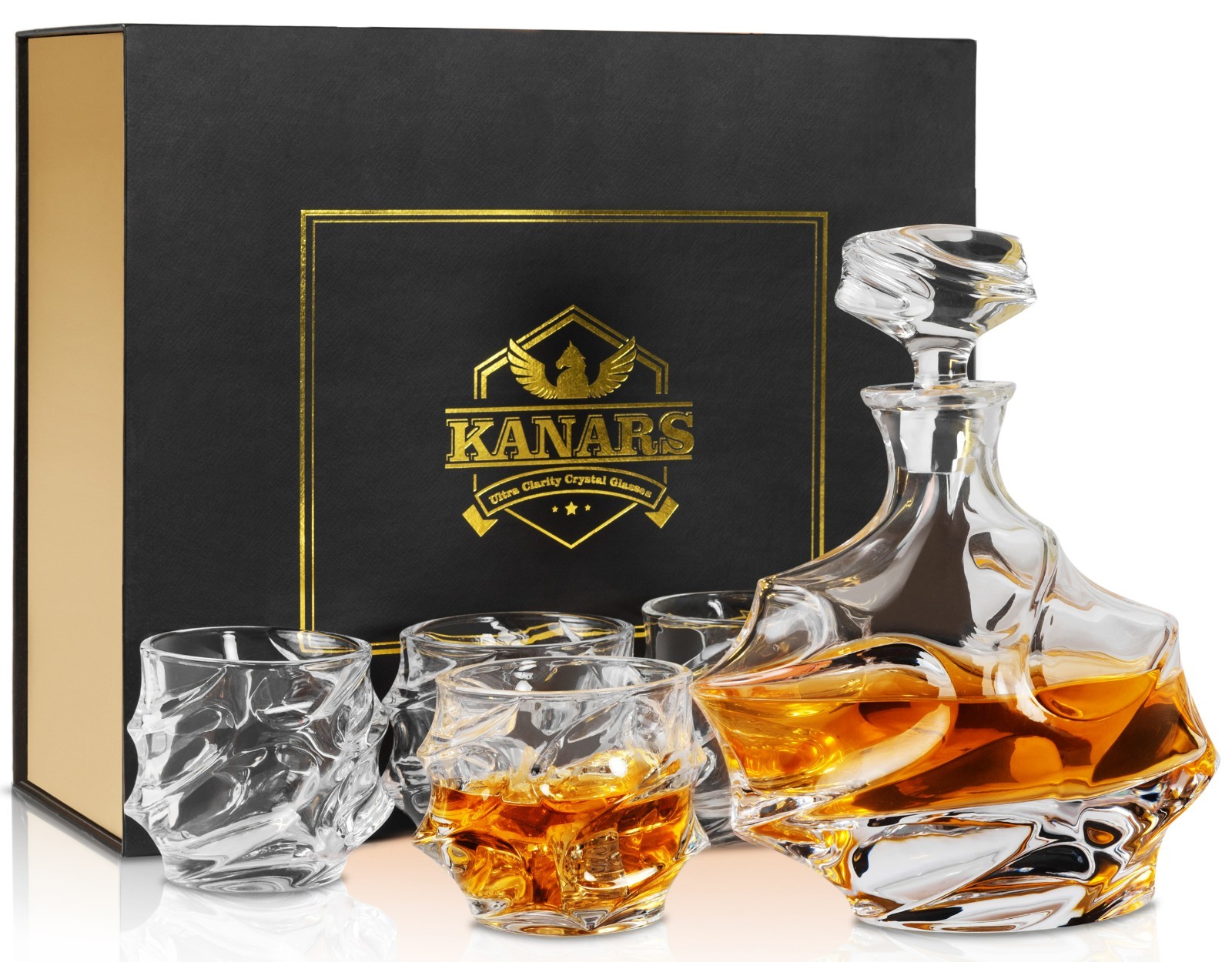 KANARS Whiskey Decanter Set 27oz with 11oz Crystal Bourbon Glasses Men Gift