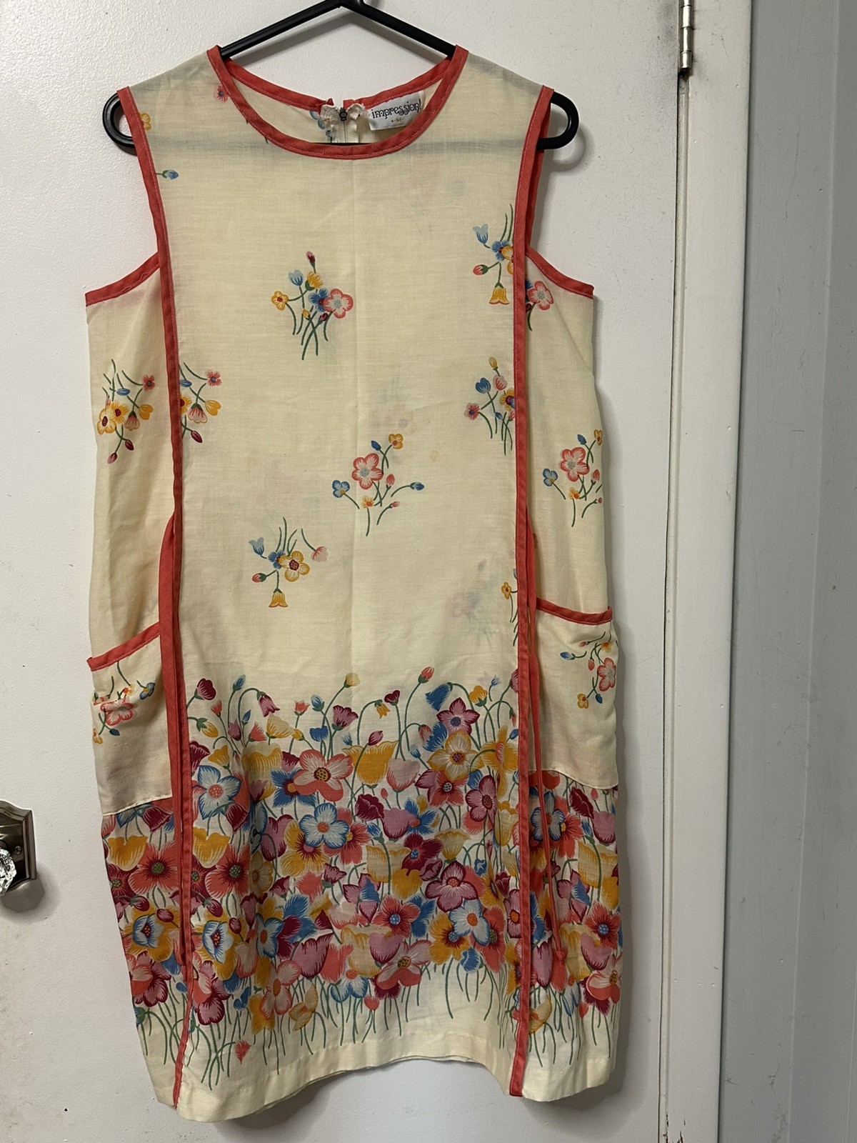 Vintage Dress Womens Medium 60s 70s Union Shift Floral Mod Apron Retro Kodel Art