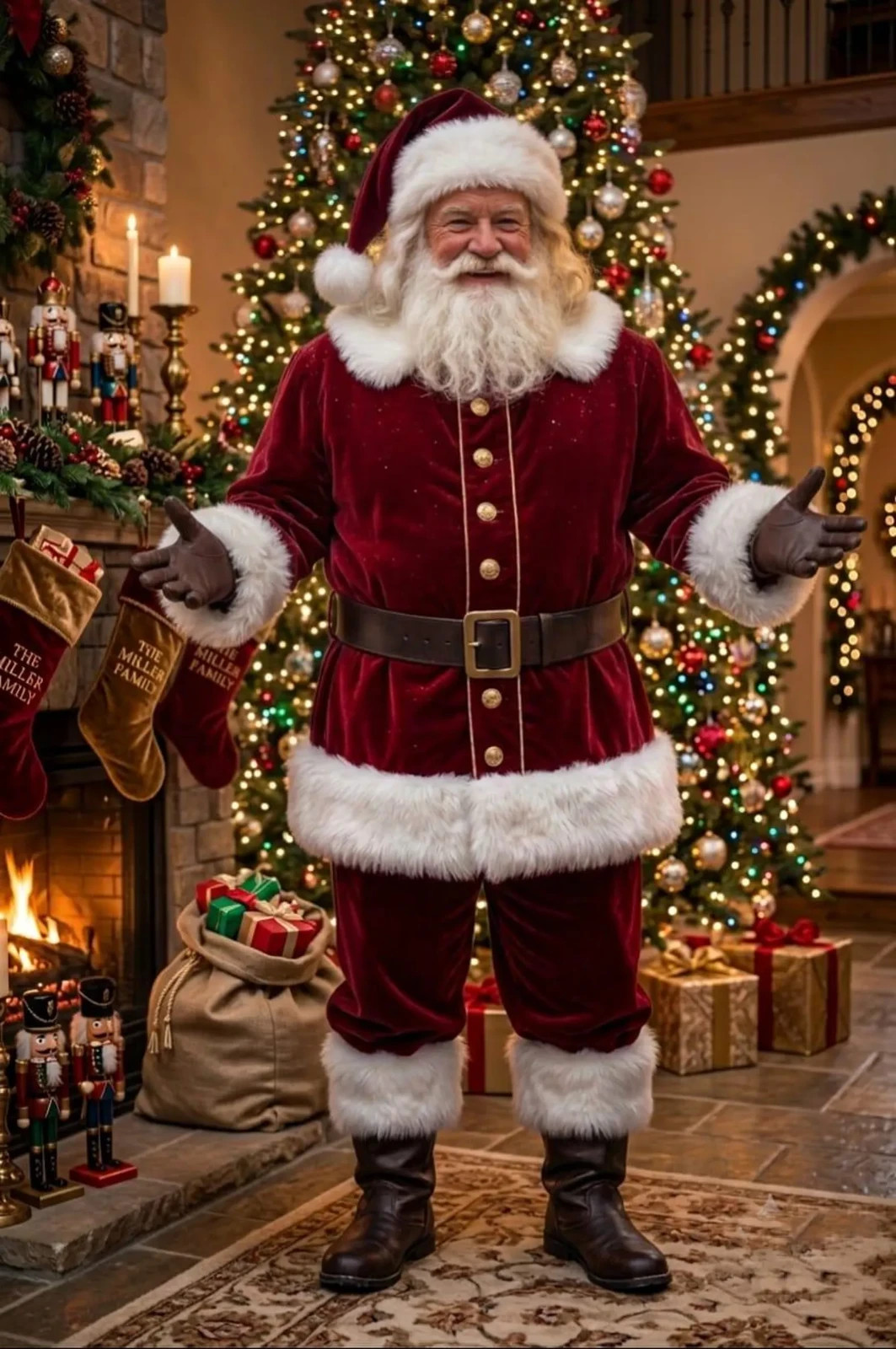 Professional Santa Claus Costume, Deluxe Red Velvet Santa Suit, Luxury Father