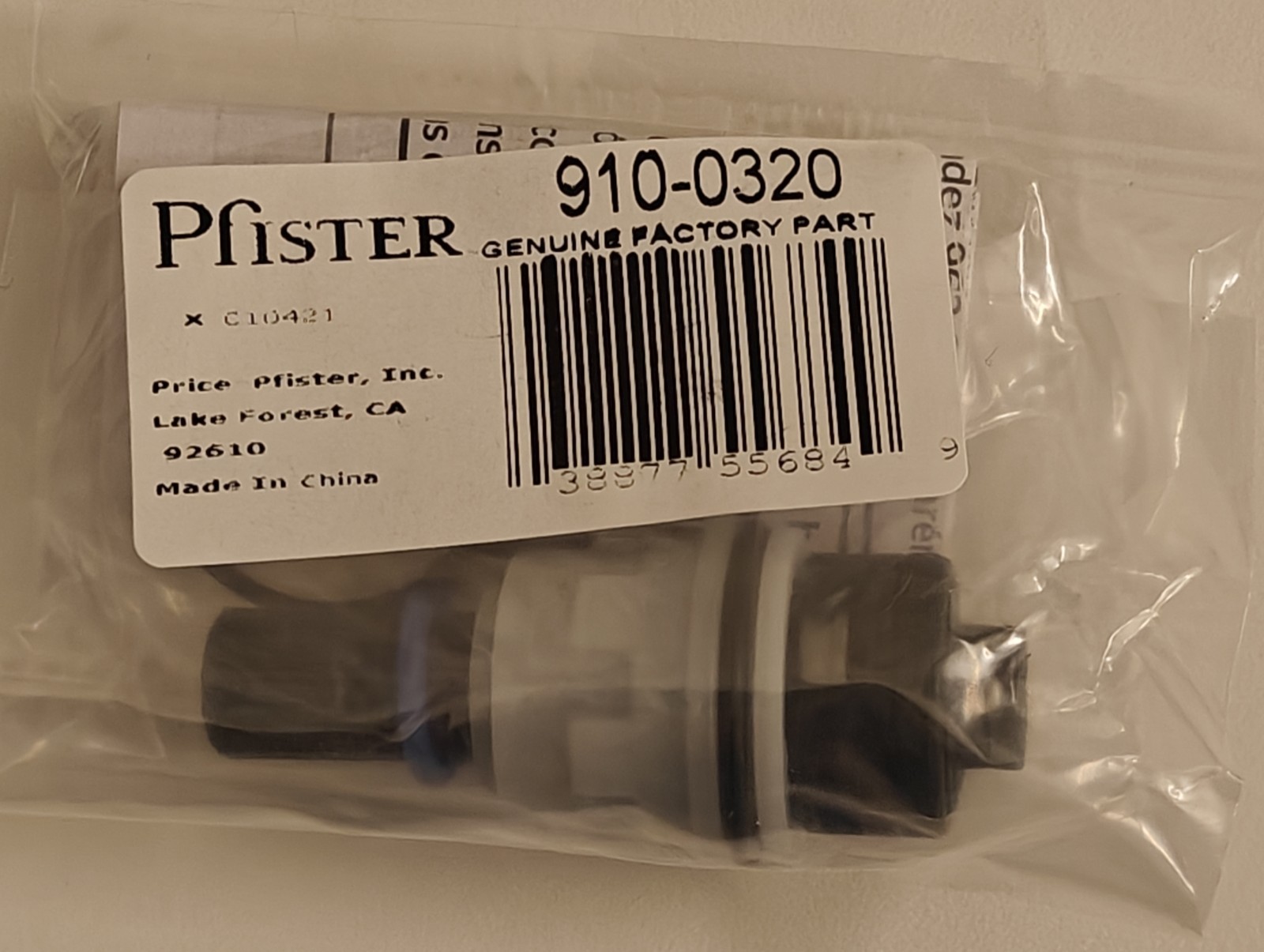 New Pfister 910-0320 / 9100320 Cold Faucet Cartridge, Original version