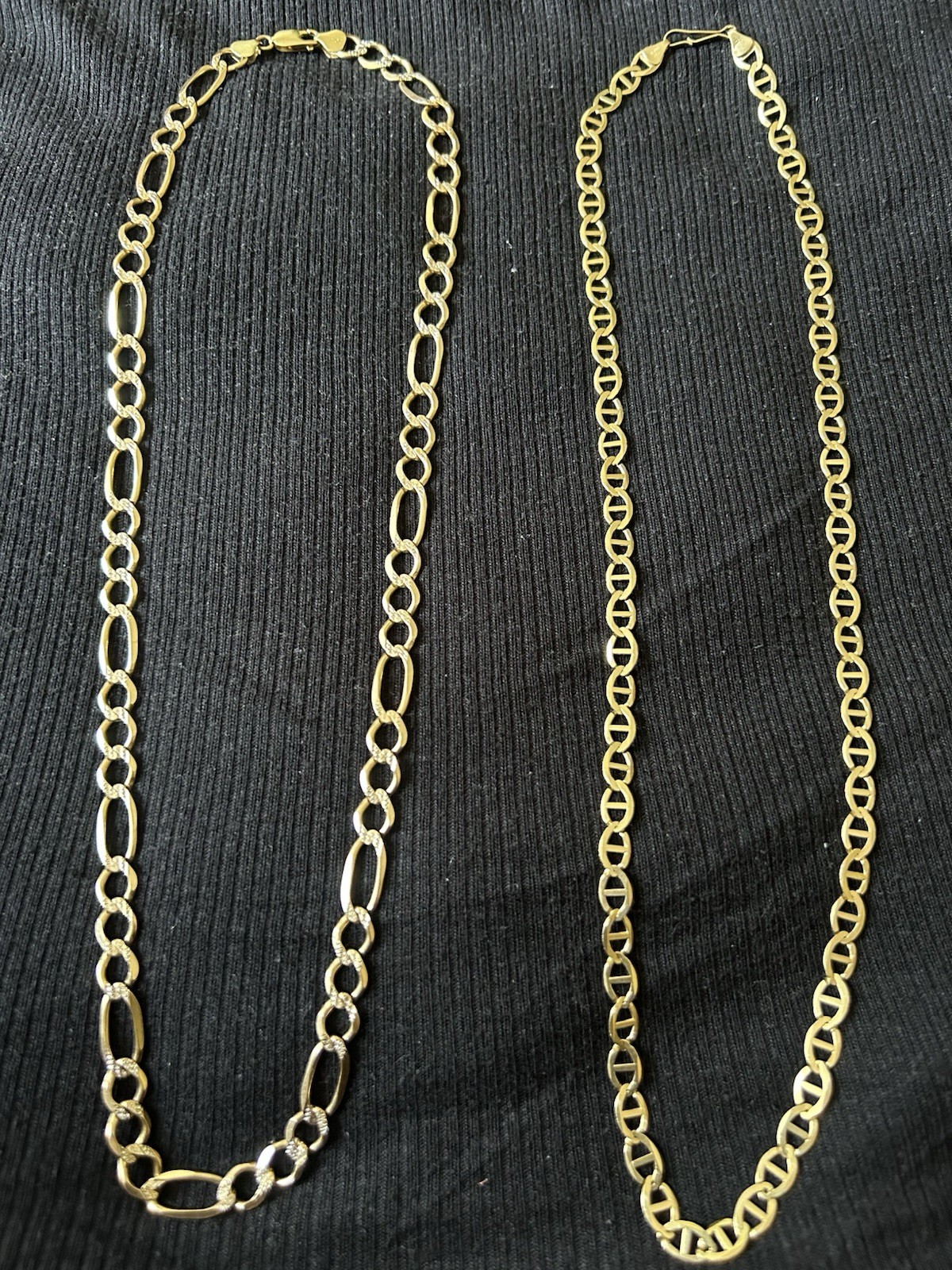 Two(2) Real Gold 10k Figaro & 10k Mariner Chain Necklaces. Lobster Clasp Closure Two(2) Real Gold 10k Figaro & 10k Mariner Chain Necklaces. Lobster Clasp Closure