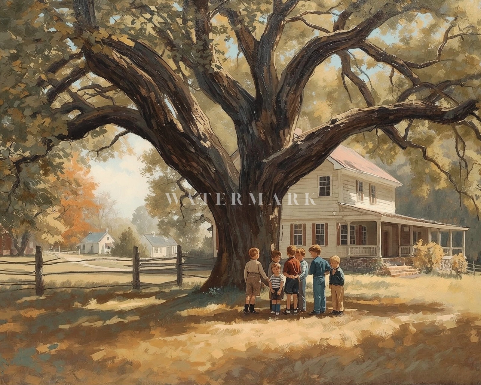 Norman Rockwell Style Oil Painting Print Vintage Americana Wall Art Country Deco