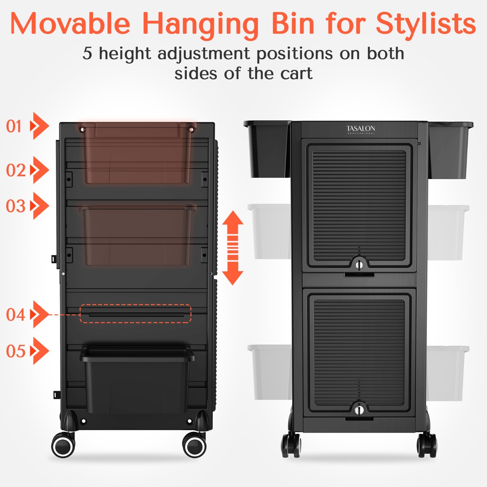 Professional Rolling Salon Cart, 6-Drawer Storage Trolley with Tool Holders