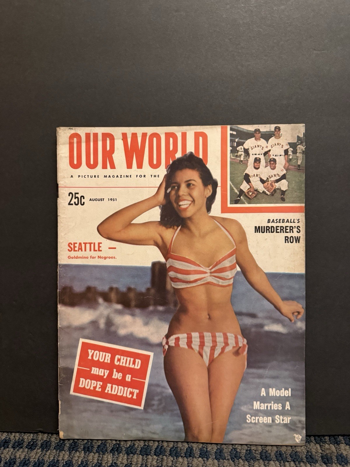 1951 August OUR WORLD Magazine, Juanita Hardy, Baseball’s Murderers Row (VRN3)
