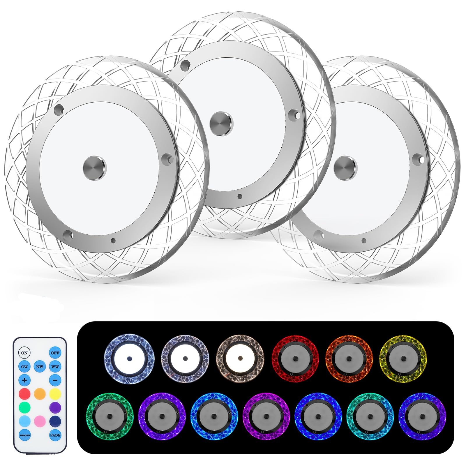 BlueFire RV LED Ceiling Dome Lights 600LM Dimmer Multi-Color Camper Van 3-Pack